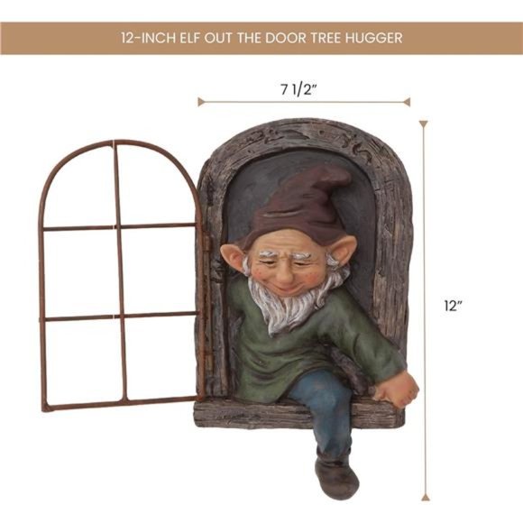 12-inch Elf Out The Door Tree Hugger - Yard Decorations-Whimsical Tree Sculpture - Picture 2 of 8